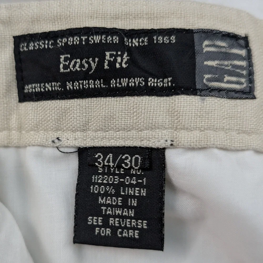 VTG Gap Pants Men's 34x29 Beige Linen Pleated Easy Fit Old Money Coastal 90s